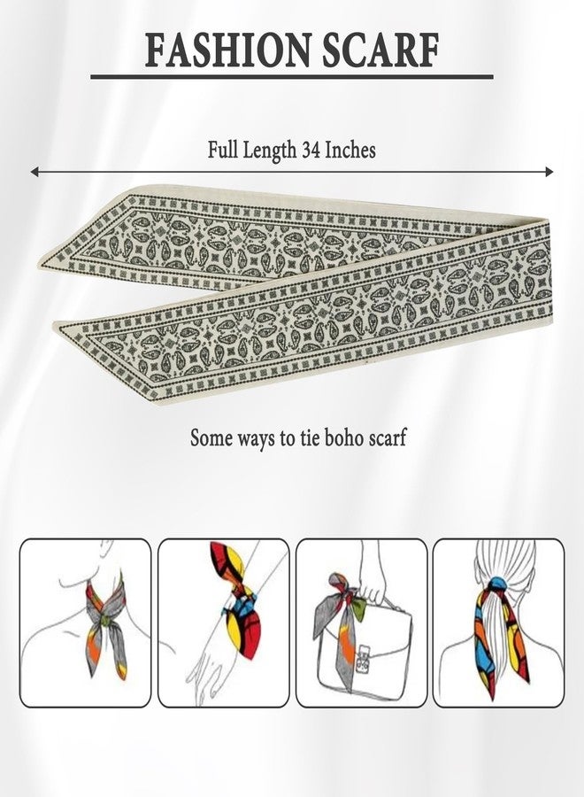 PKRFCJ 4 PCS Silk Scarf for Women, Retro Fashion Bag Scarf for Handbags, Multi Function Ladies Scarves, Bohemian Style, Suitable for Wallets, Handbag Handles - Image 3